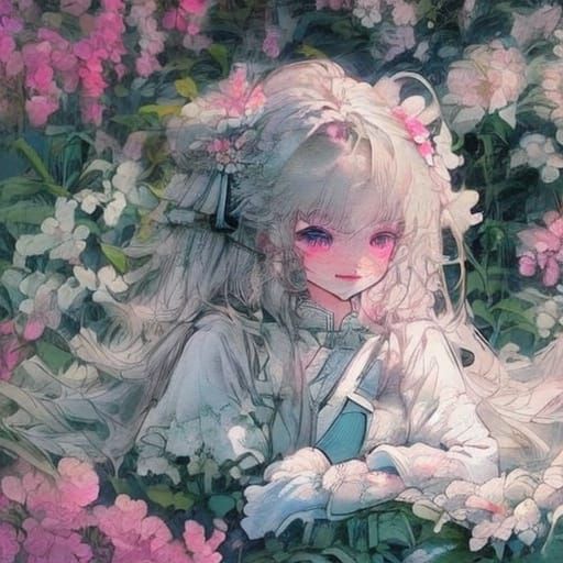 Sakura Tree in Serene Japanese Landscape with Watercolor Tec...