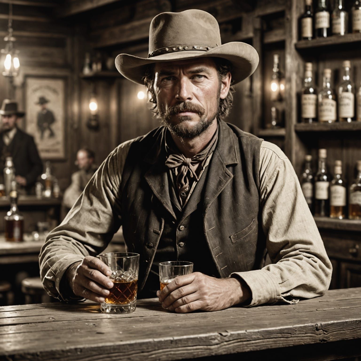 Wild West Outlaw in 1880s Saloon