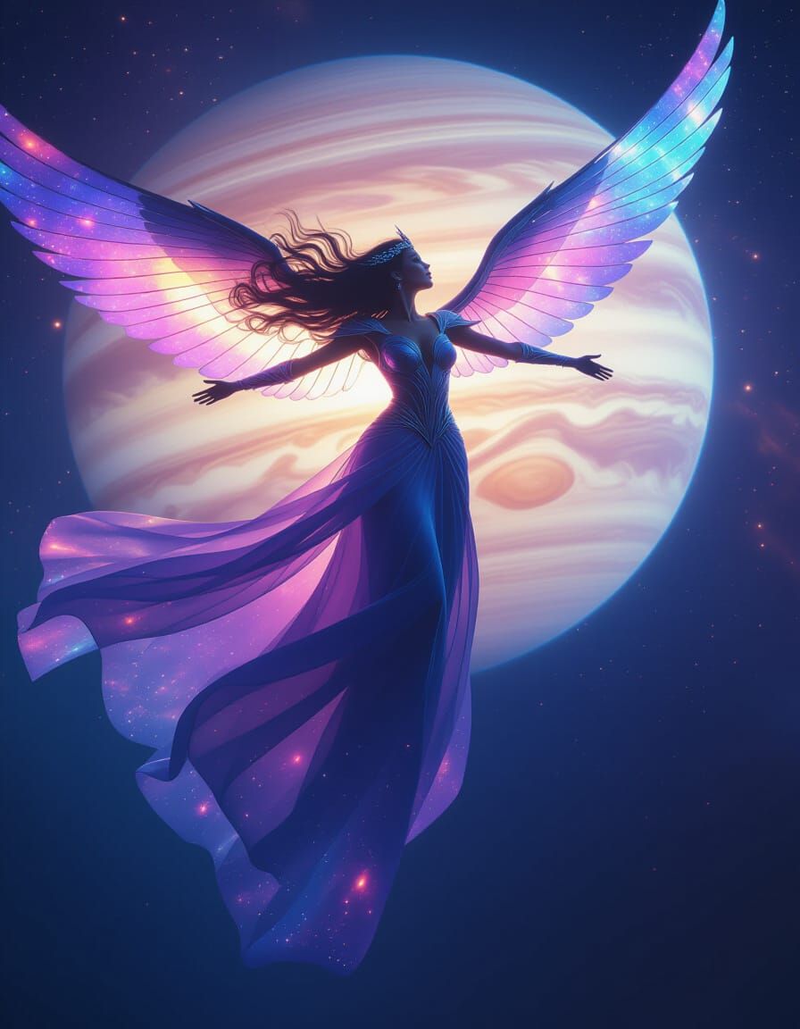 Celestial Empress Soaring Over Gas Giant