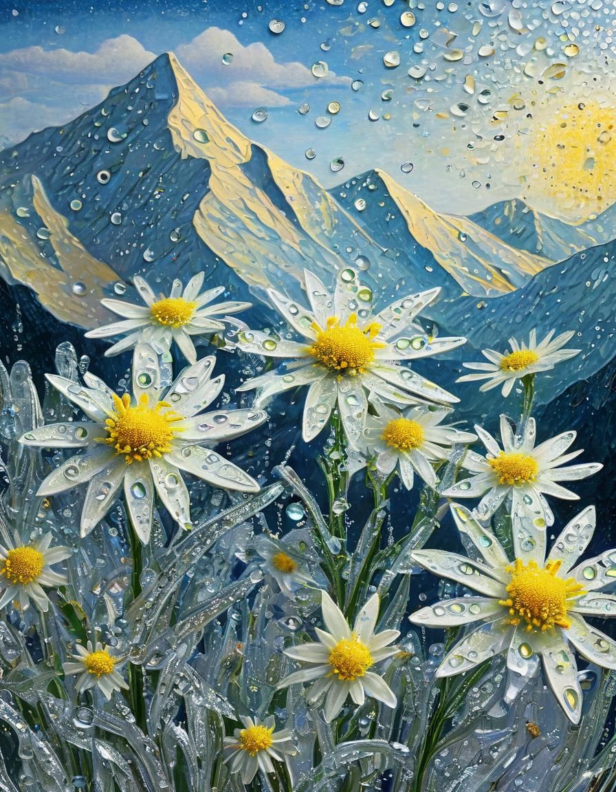 Edelweiss in Mountains: Klimt Style Metamodernism