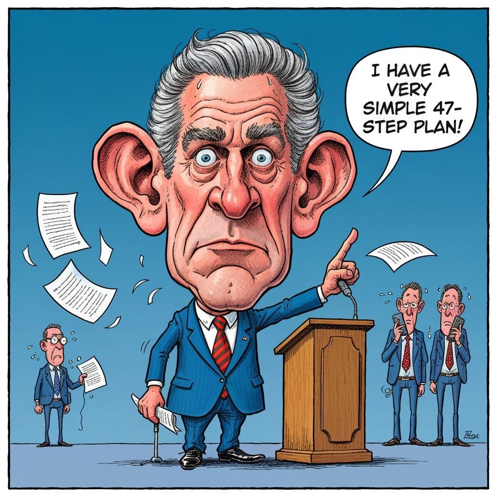 Political Caricature: Oversized Head Politician with Wild Ha...