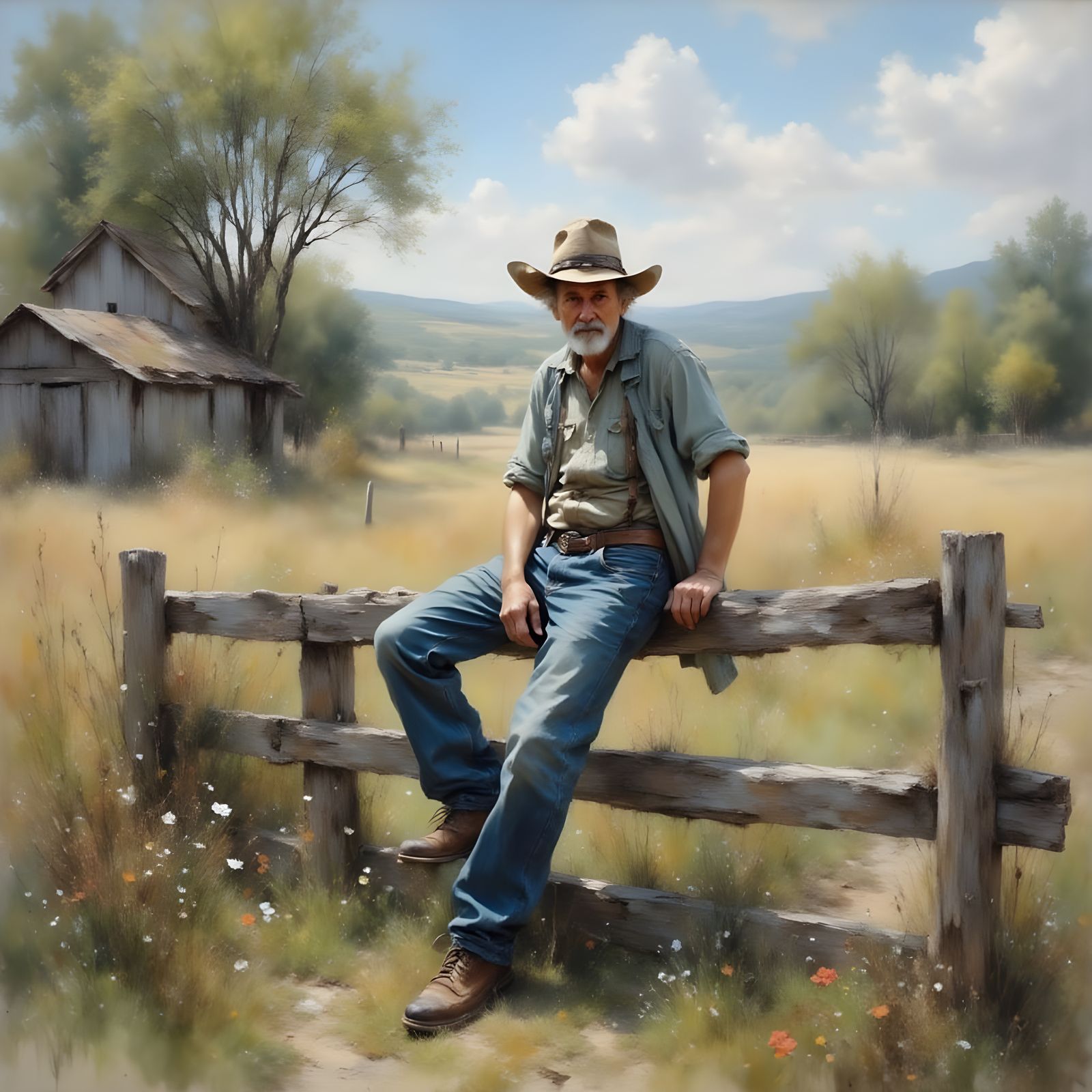 Sitting on a Fence in a Rembrandt-Inspired Portrait