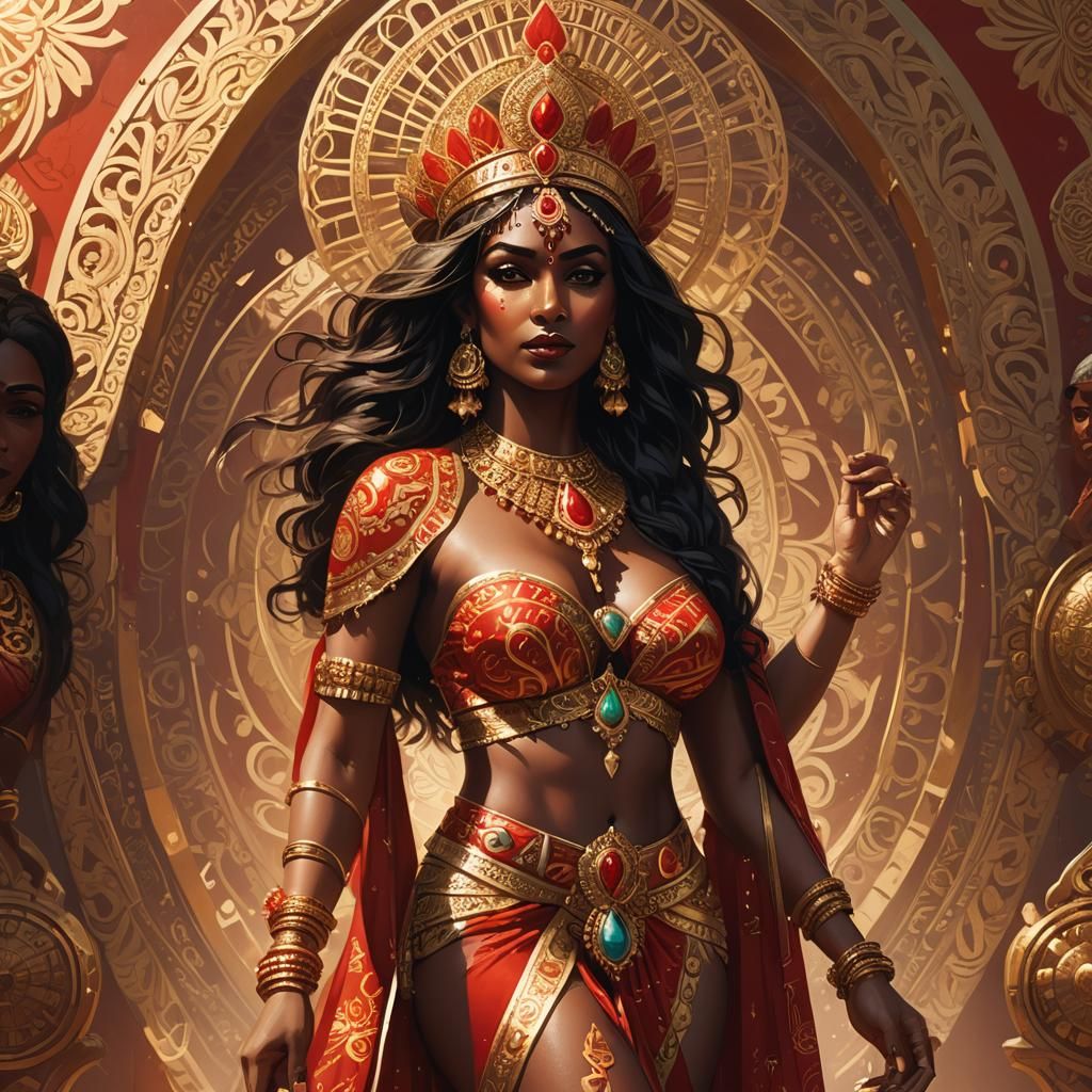 Indian Queen in Red and Gold Bikini Outfit