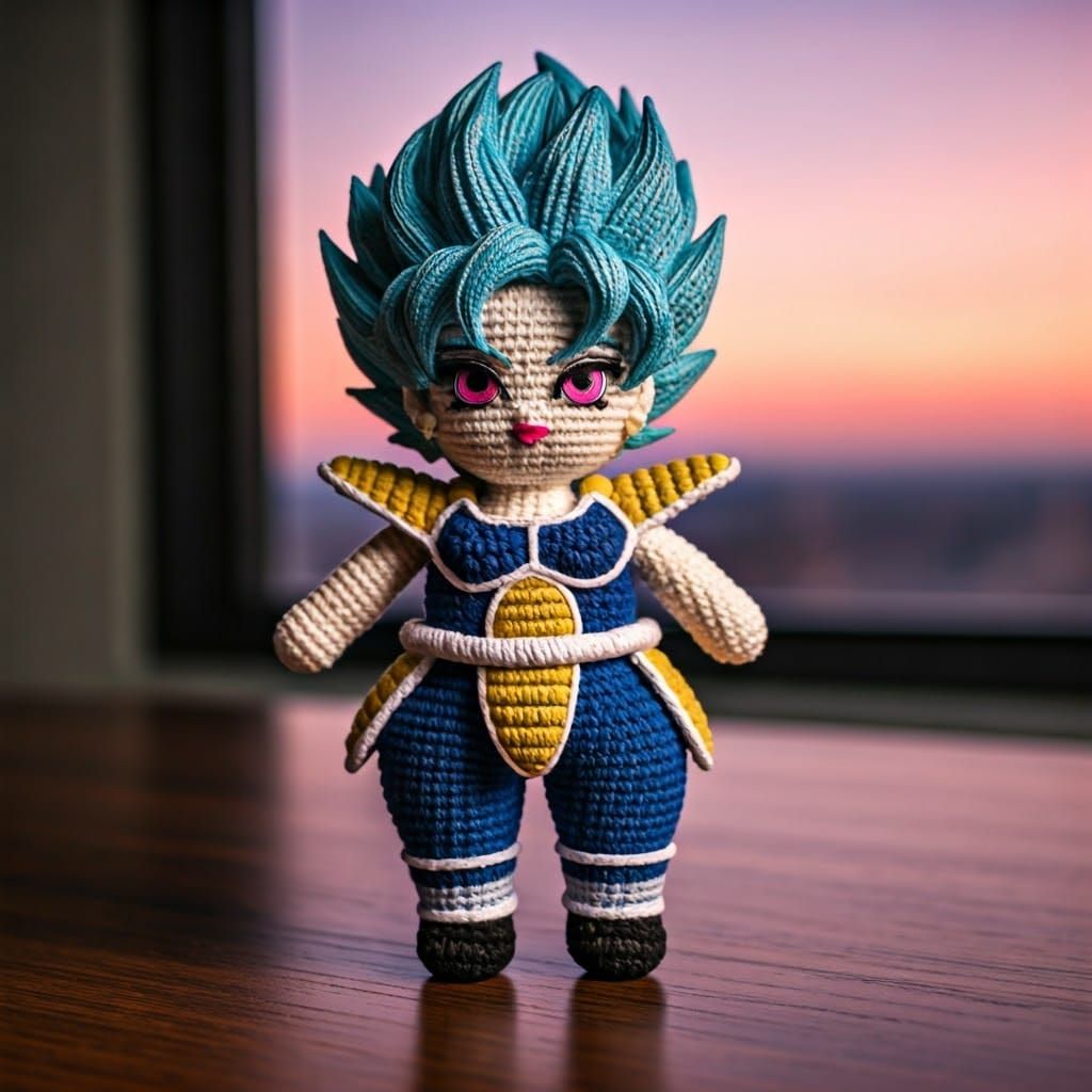 Crocheted Plush Super Saiyan Woman in Chibi Style