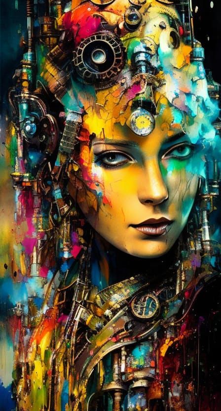 Detailed Steampunk Robot Shaman Splash Art