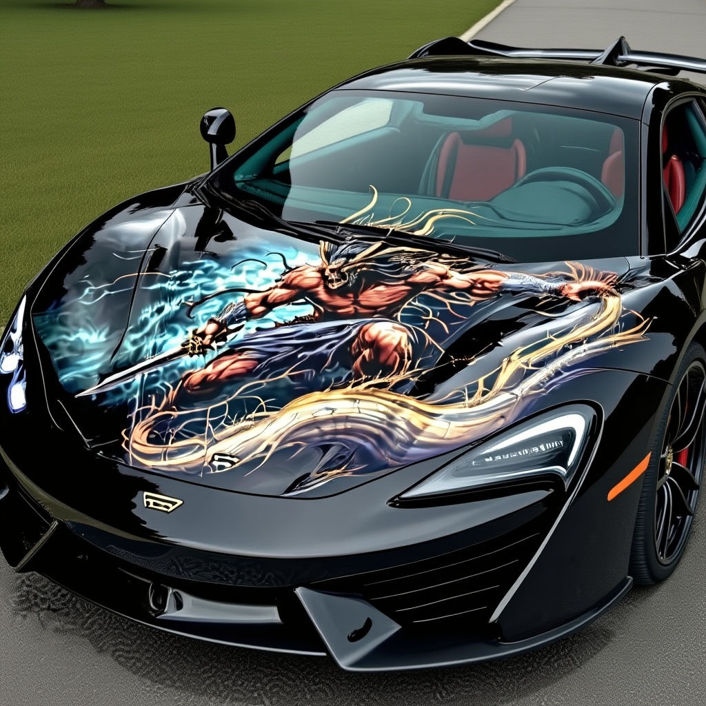Perseus and Medusa Airbrushed on Supercar Hood