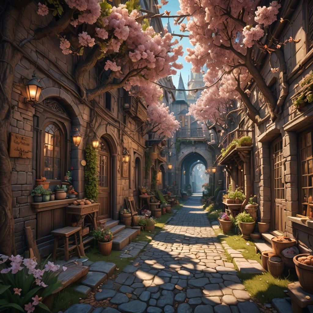 Fantastical Almond Alley in Detailed Matte Painting