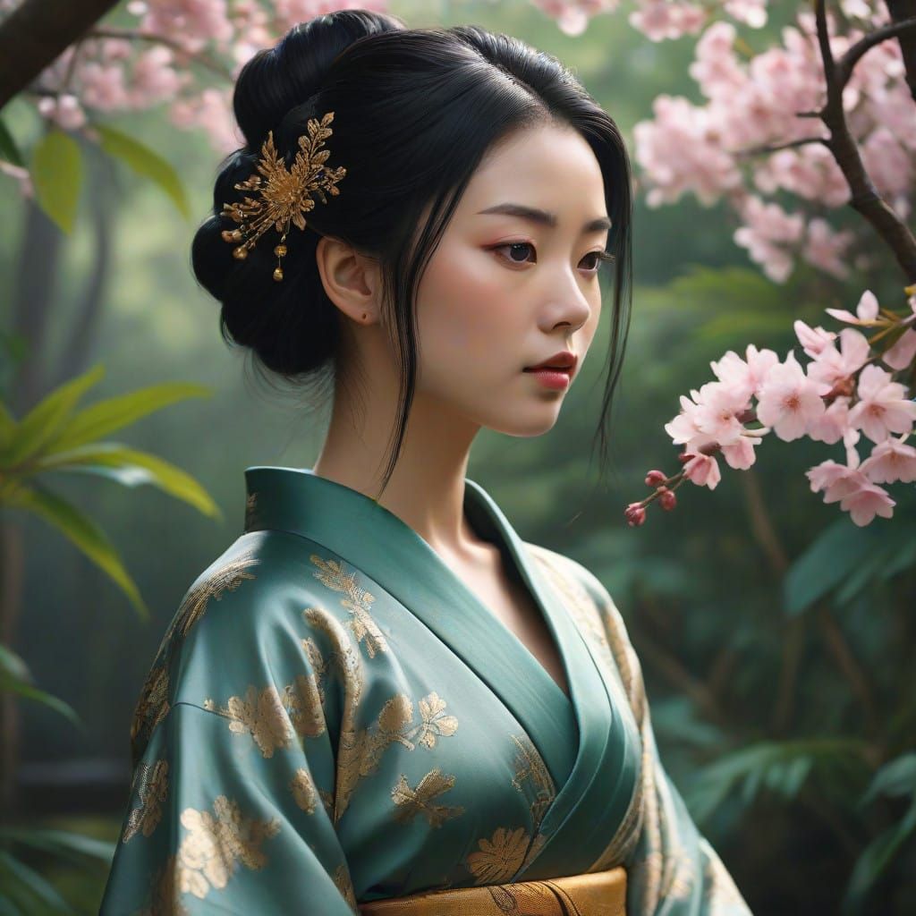 Ethereal Geisha in Romanesque Setting