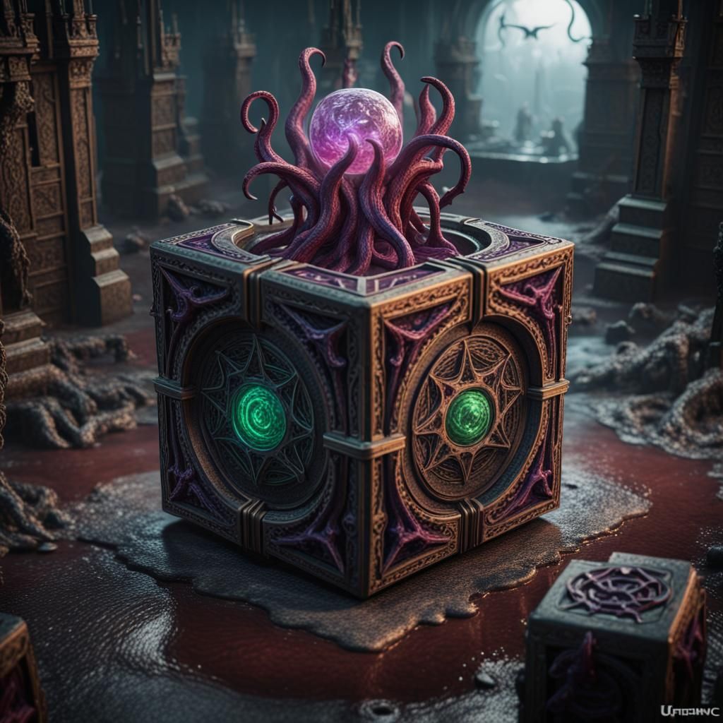 Demonic Lovecraftian Summoning Cube: Detailed Matte Painting