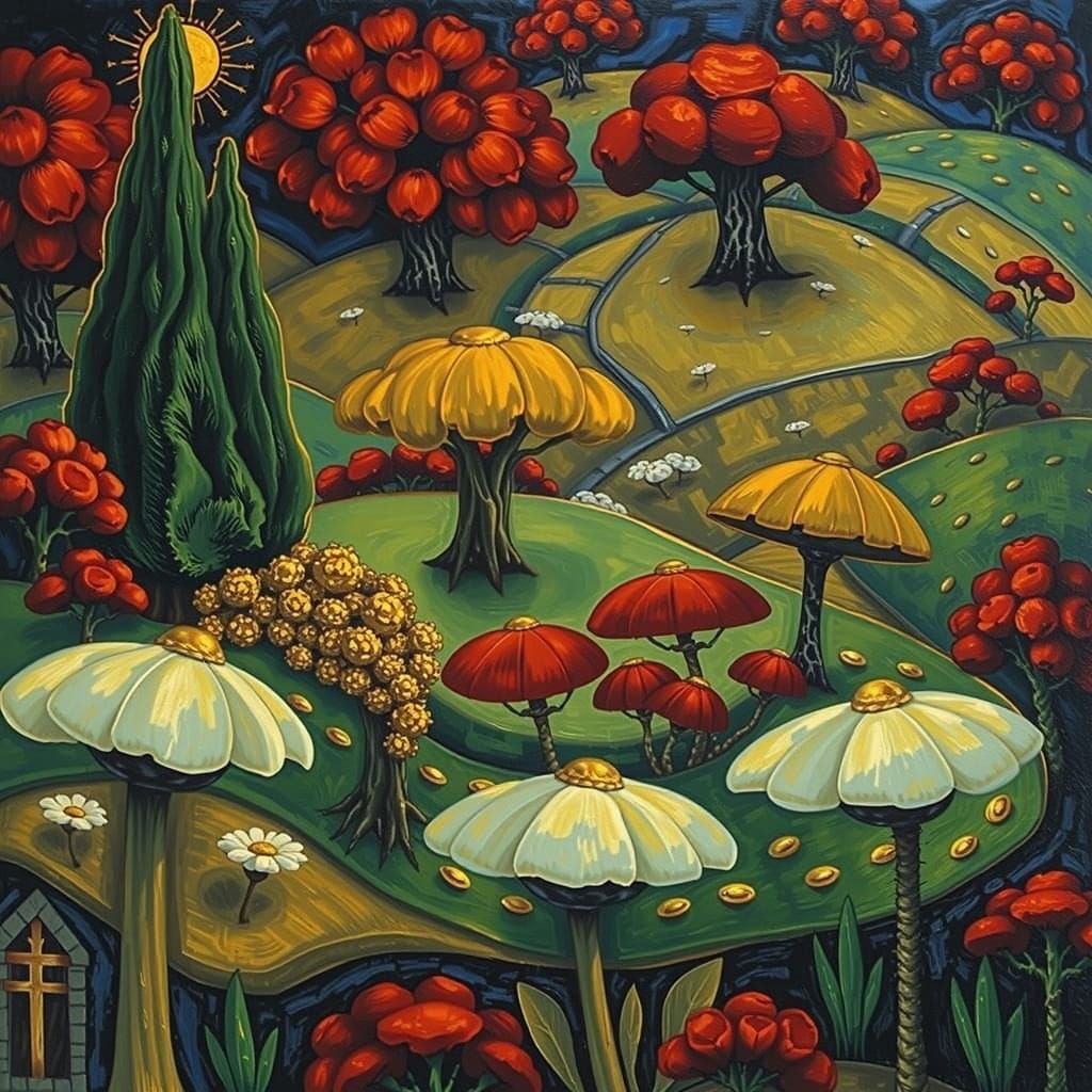 Hyperdetailed Landscape in Art Nouveau Style