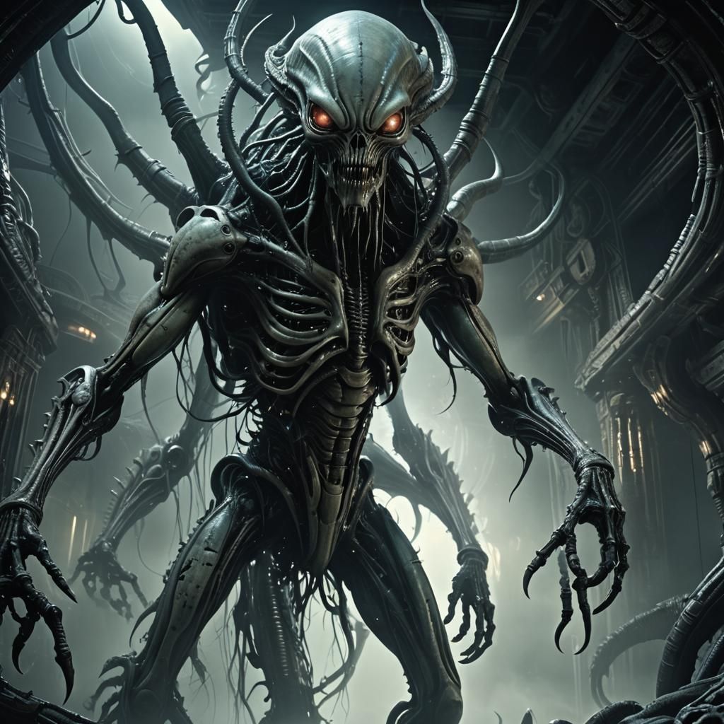 Grotesque Multi-Limbed Alien in Dark Surrealism Style