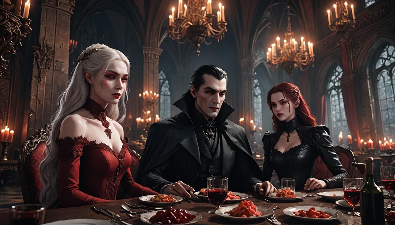 Count Dracula and Lilith: Dark Fantasy Anime Scene