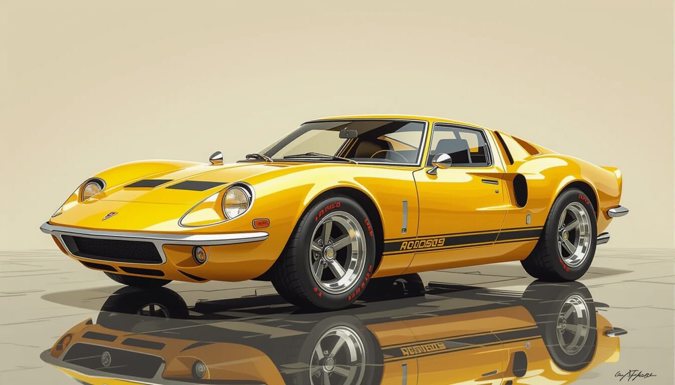 Retro-Modern Sports Car Masterpiece in Golden Yellow