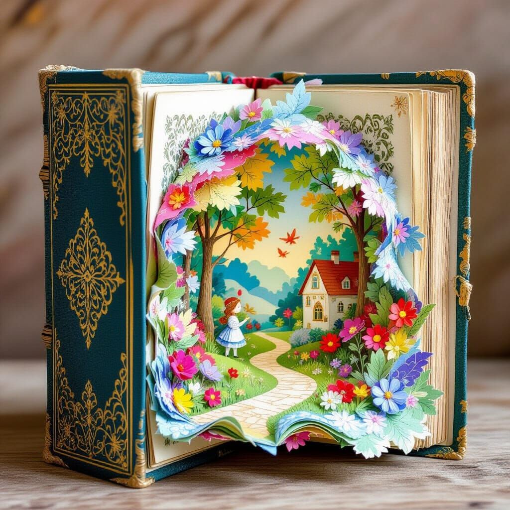 Whimsical Storybook Cover with Fairytale Scene