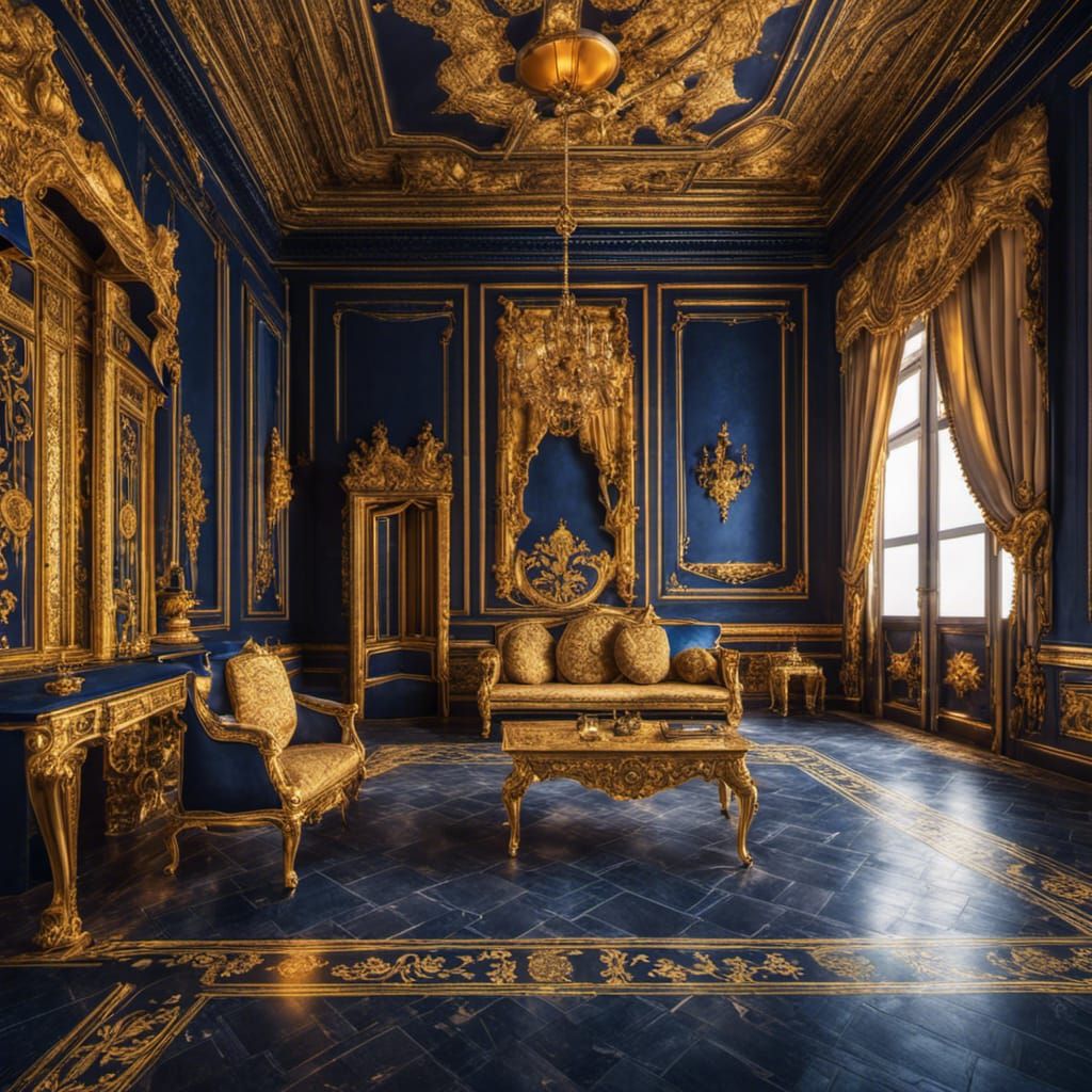 Opulent Royal Palace Room in Gold and Blue