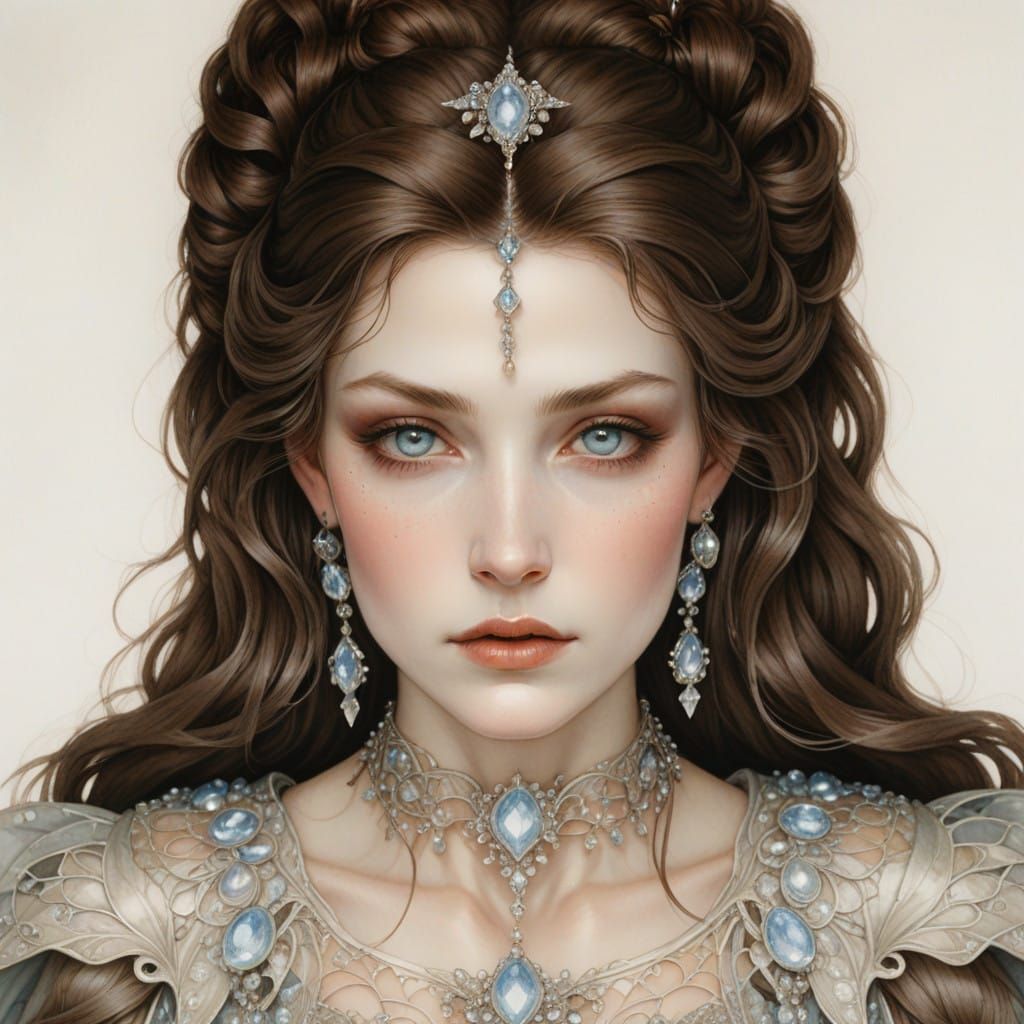 Fae Woman in Resplendent Glass and Gemstone Gown with Opal E...