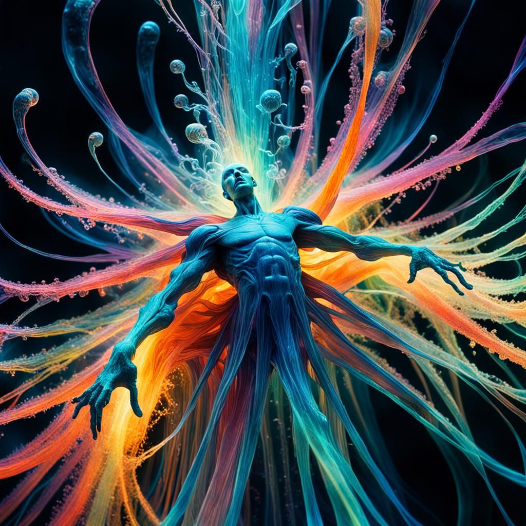 Surreal Glowing Entity in Iridescent Dreamscape