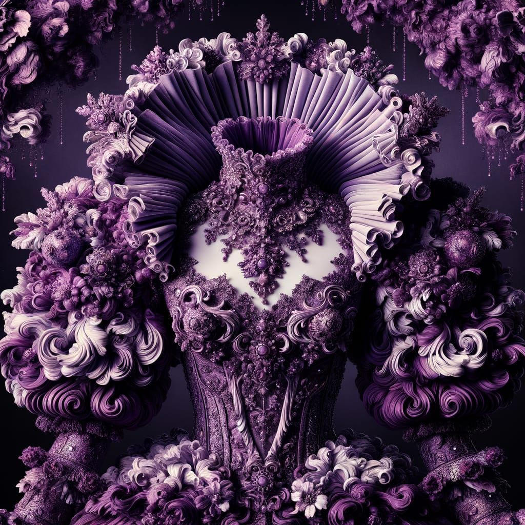 Opulent Purple Baroque Royal Dress in Dramatic Light