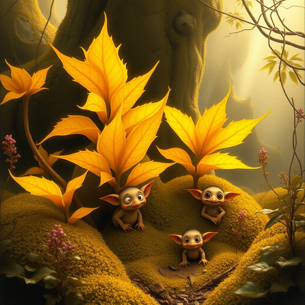 Whimsical Garden with Mischievous Gremlins in Dreamlike Styl...