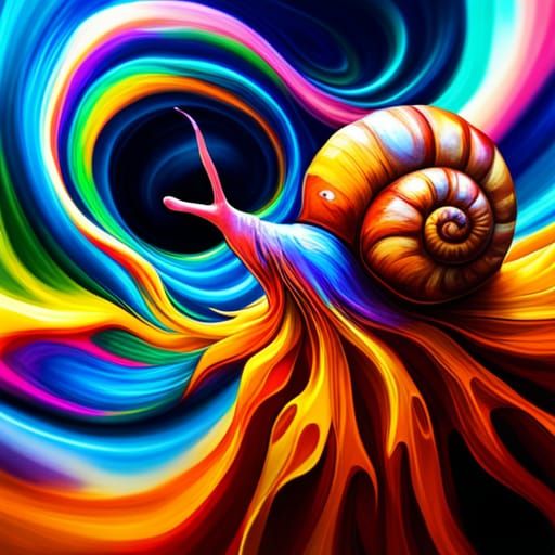 Cute Snail with Iridescent Shell as Oil Painting