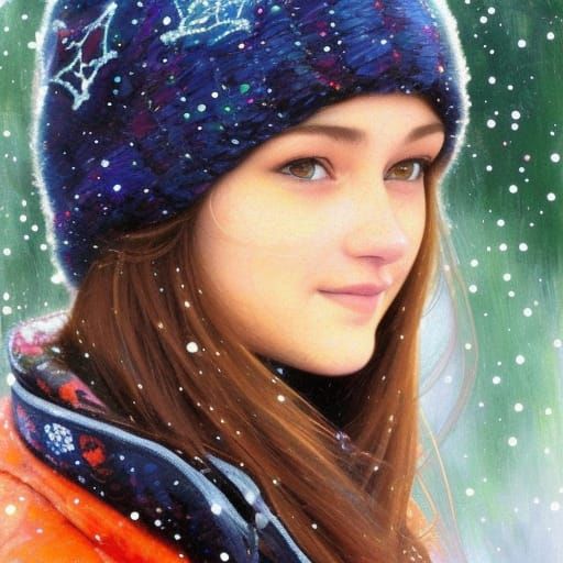 Girl in Winter Gear, Pointillism Style