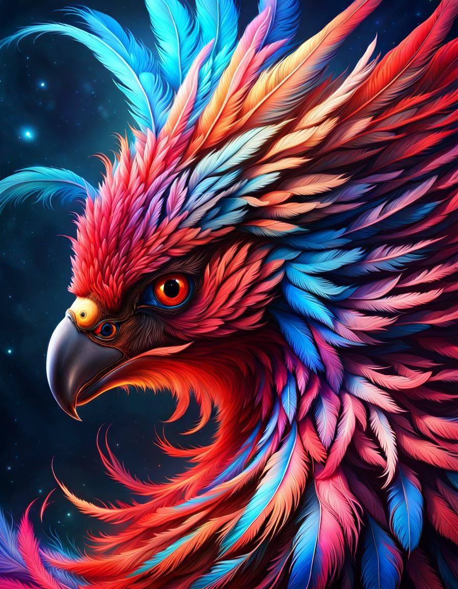 Mystical Phoenix Bird in Galaxy Explosion: Digital Art