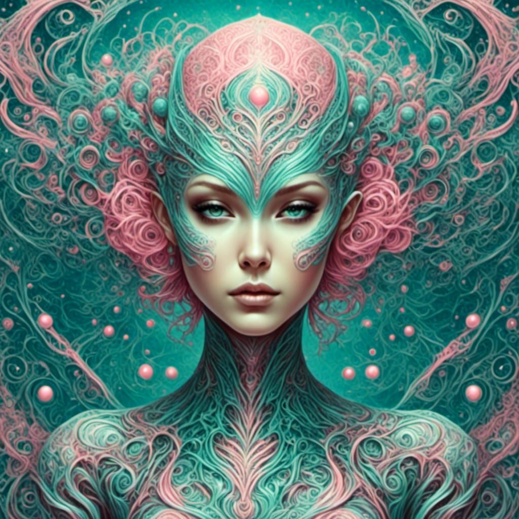 Alien Woman with Zentangle-Style Dress and Headpiece