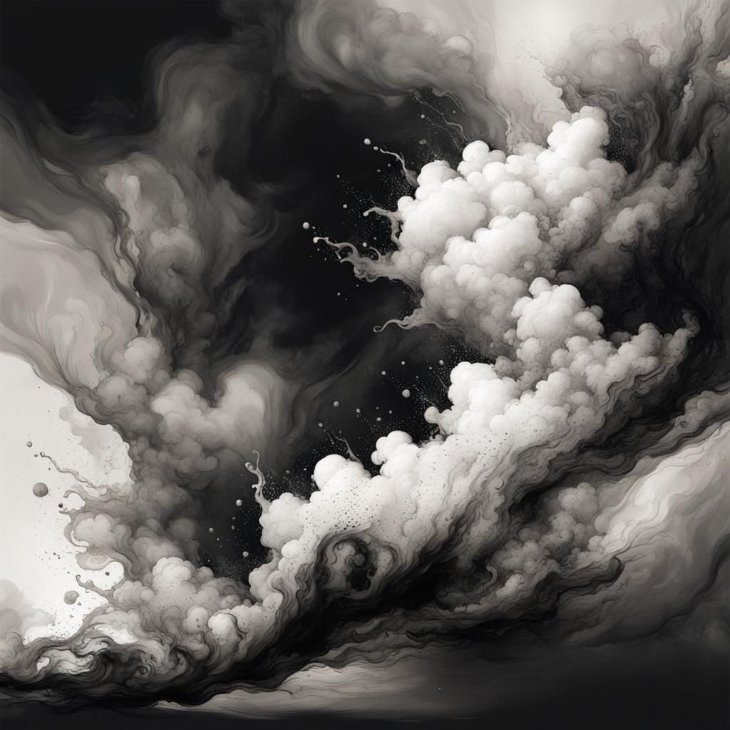 ethereal abstract composition of stormy clouds in ink splash style Unreal Engine dark  Splash art ink drawing  ink pouri...