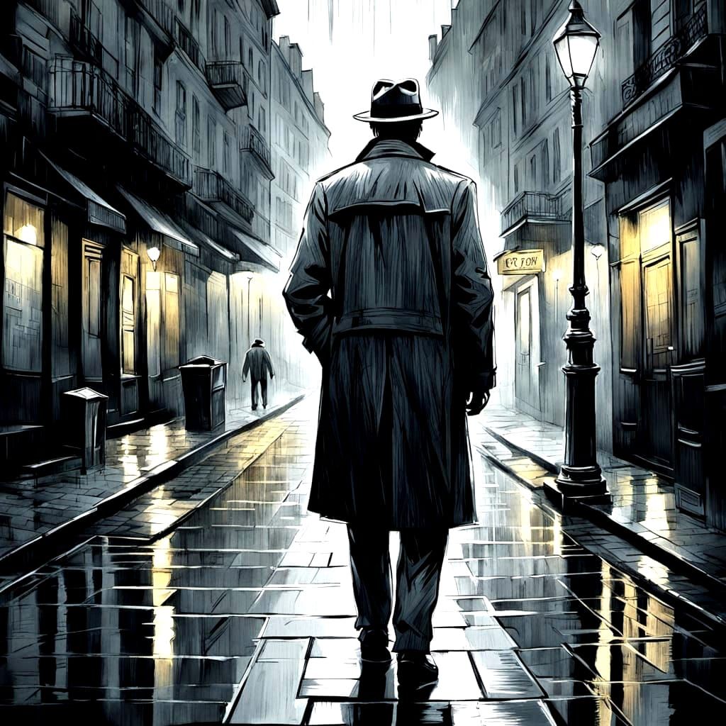 Film Noir Paris in Monochromatic Watercolor