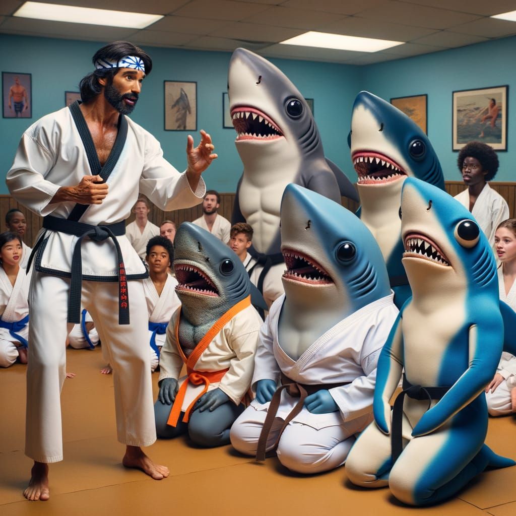 Funny Karate Class with Shark Students