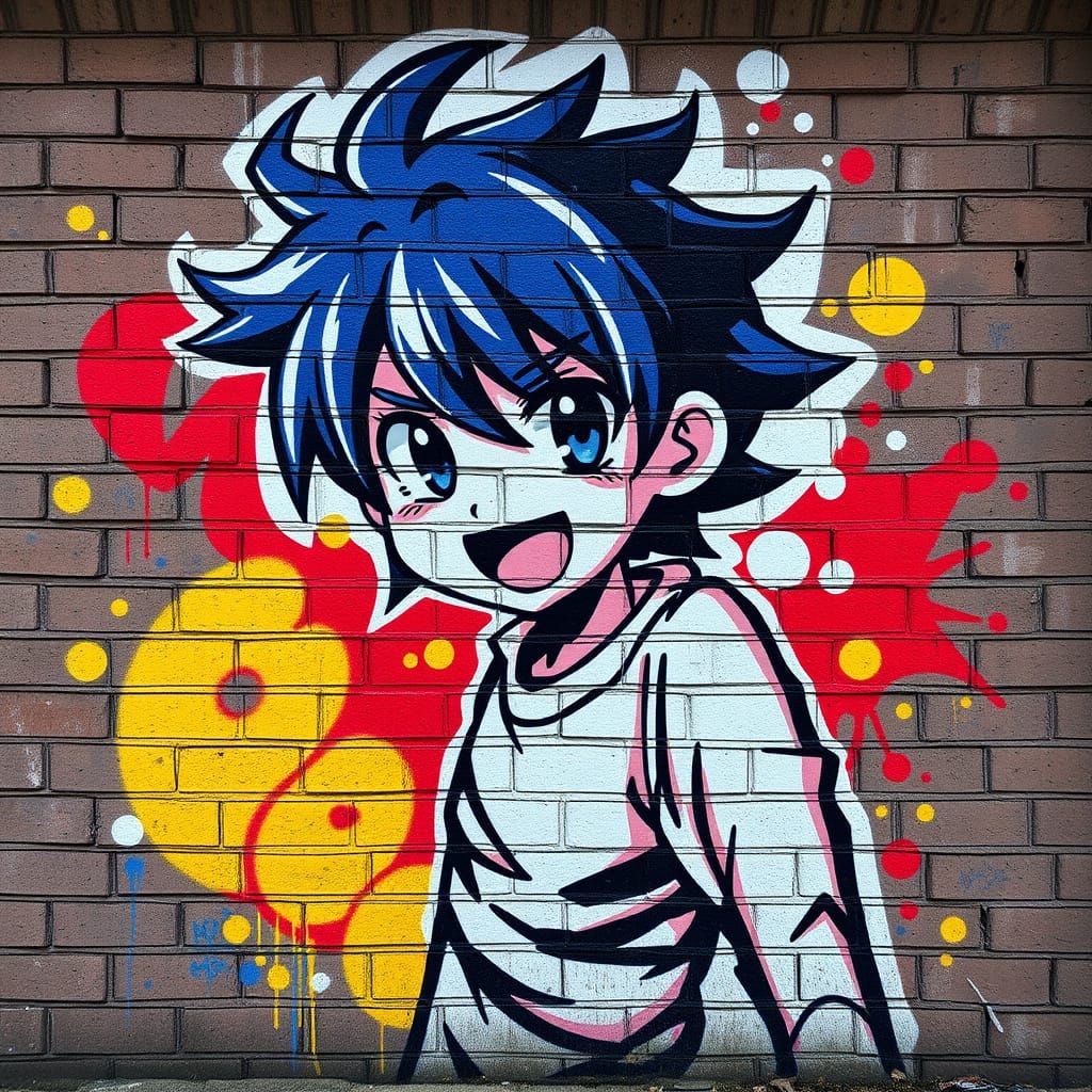 Street Art Anime Character in Vibrant Spray Paint