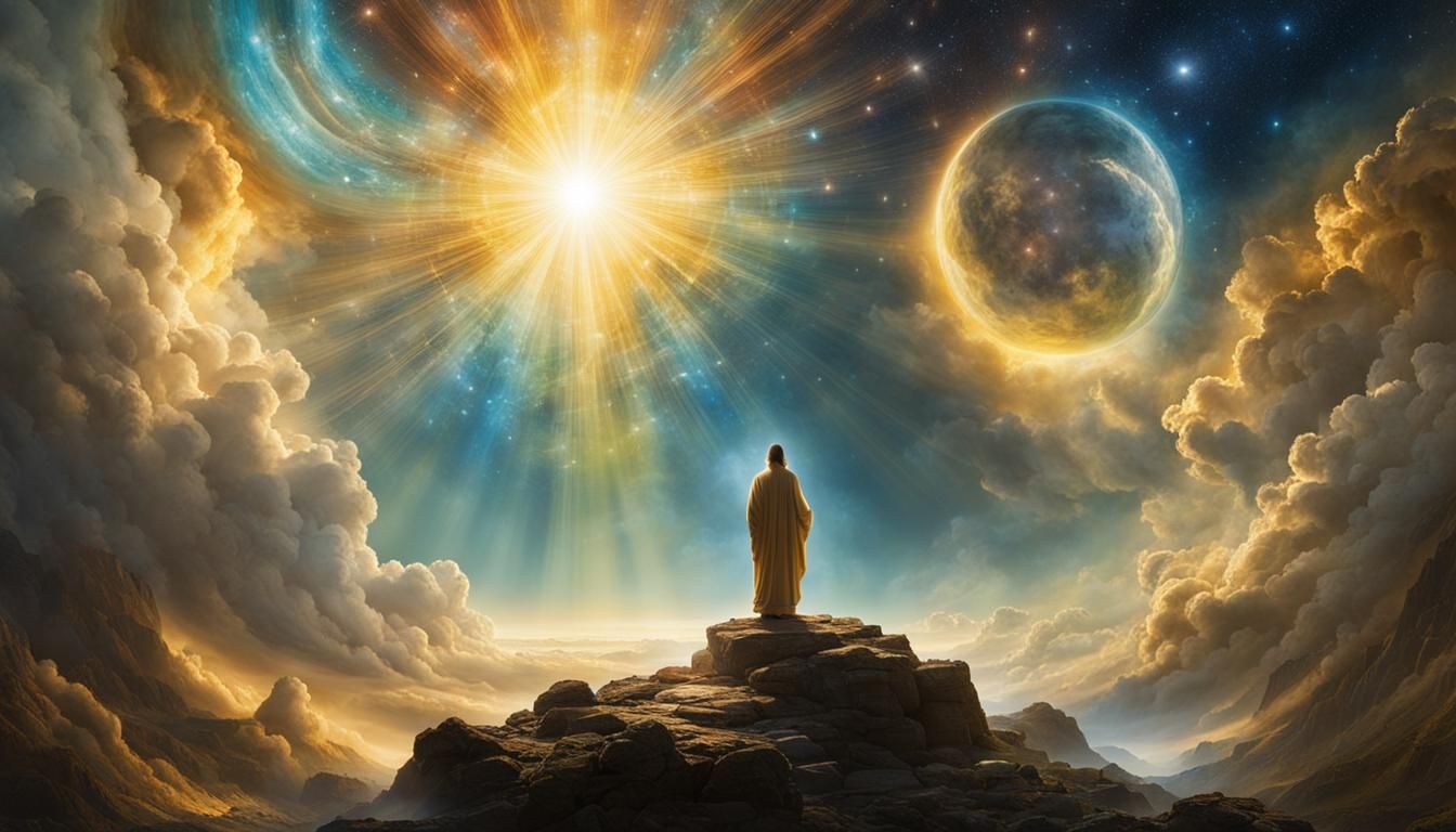 Radiant Figure in Heavenly Realm Contemplates