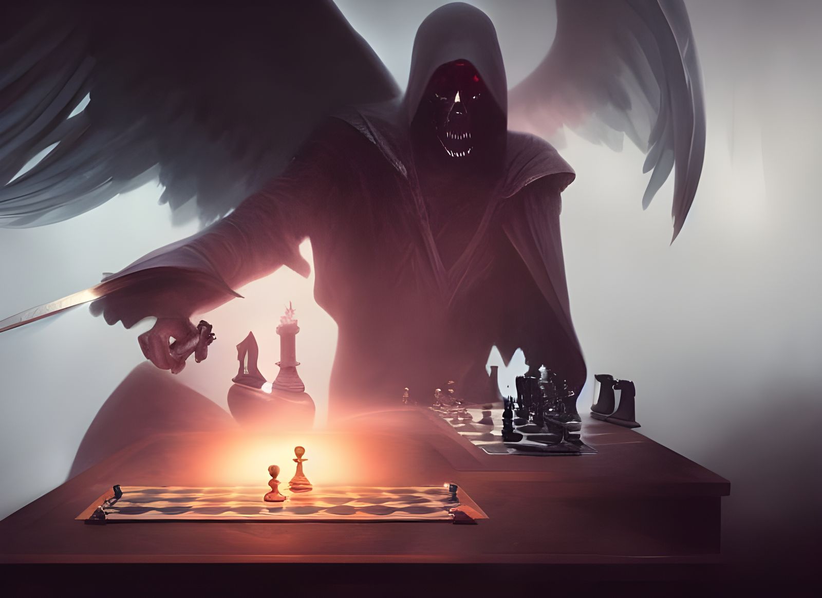 Reaper and Angel Play Chess in Heaven