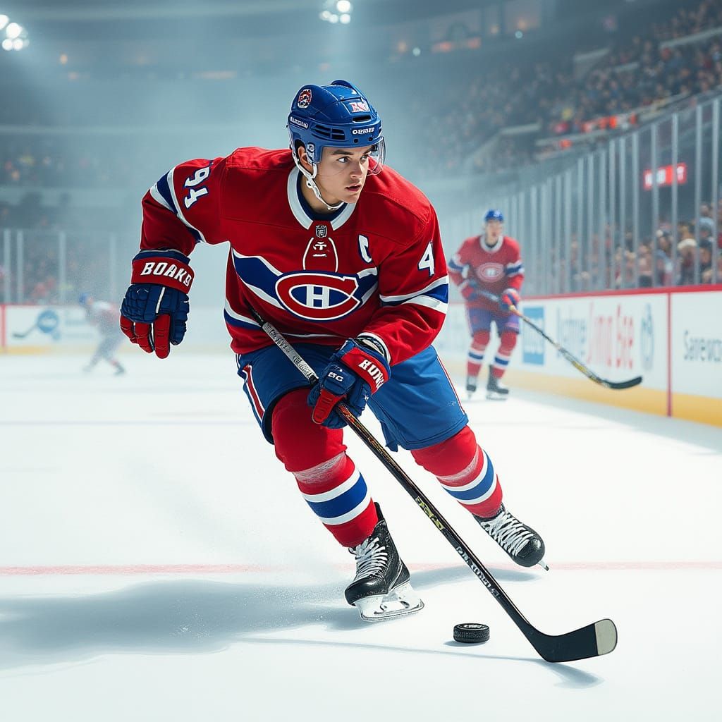 Cole Caufield in Dynamic Hockey Scene