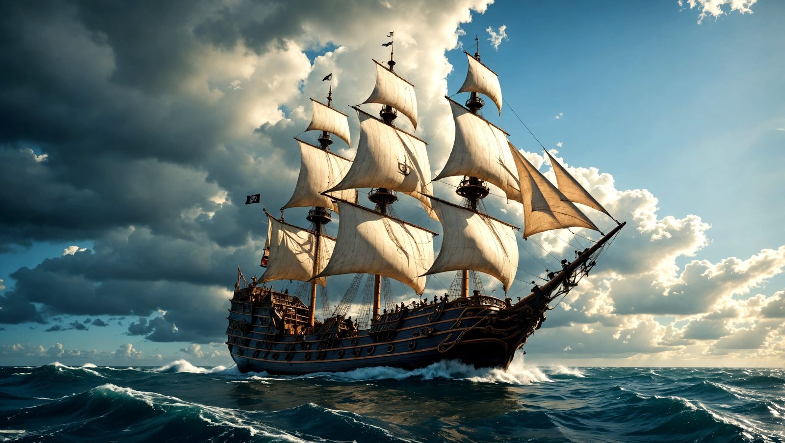 14th Century Pirate Ship in Stormy Waters