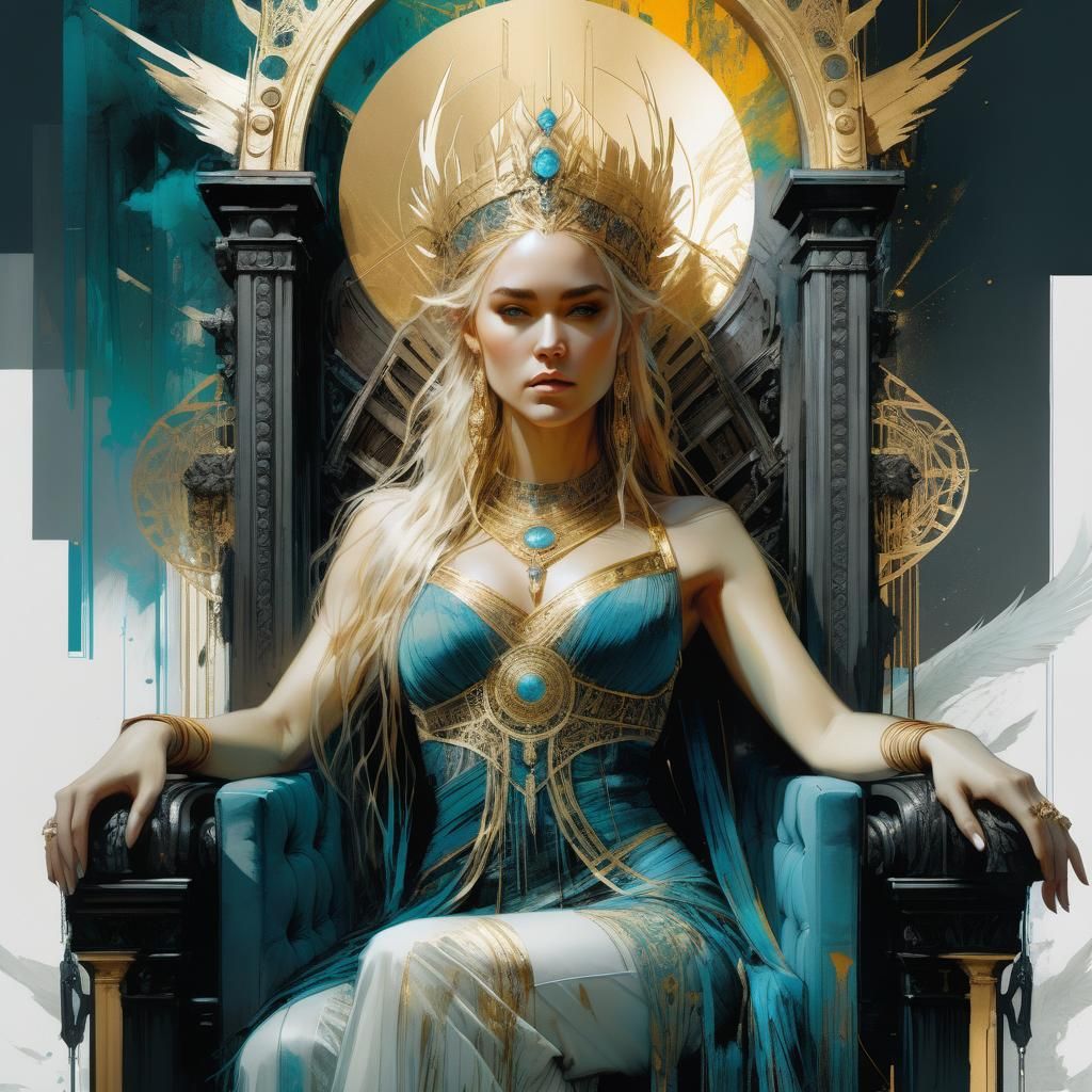 Beautiful Norse Goddess on Ornate Throne