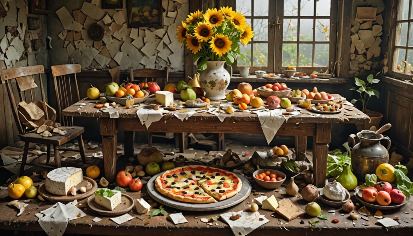 Decayed Feast: Moldy Food Still Life in Origami Style