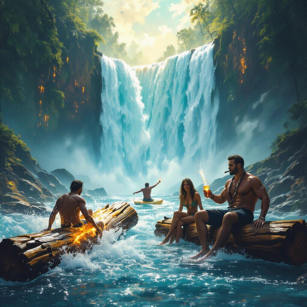 Waterfall Rave: Nature Meets Nightlife in Cinematic Scene