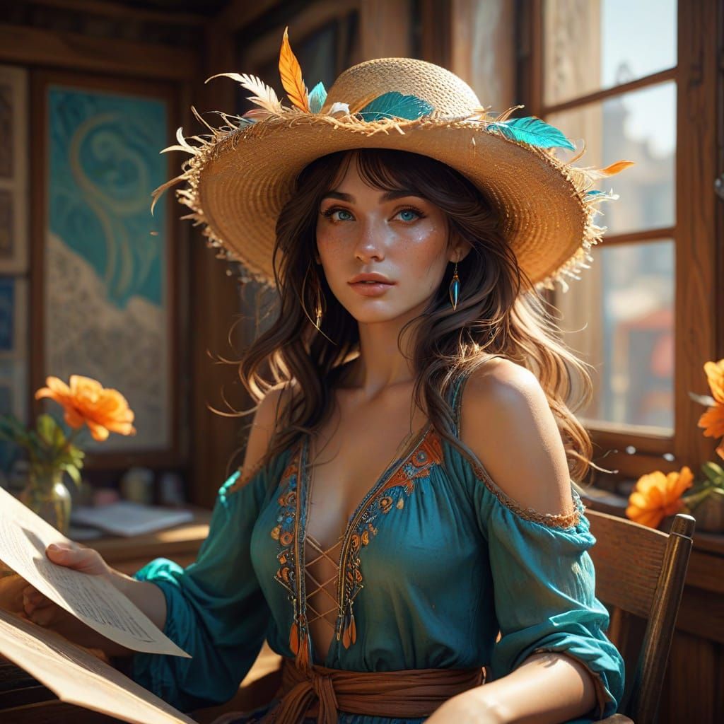 Elegant Writer in Art Nouveau Style