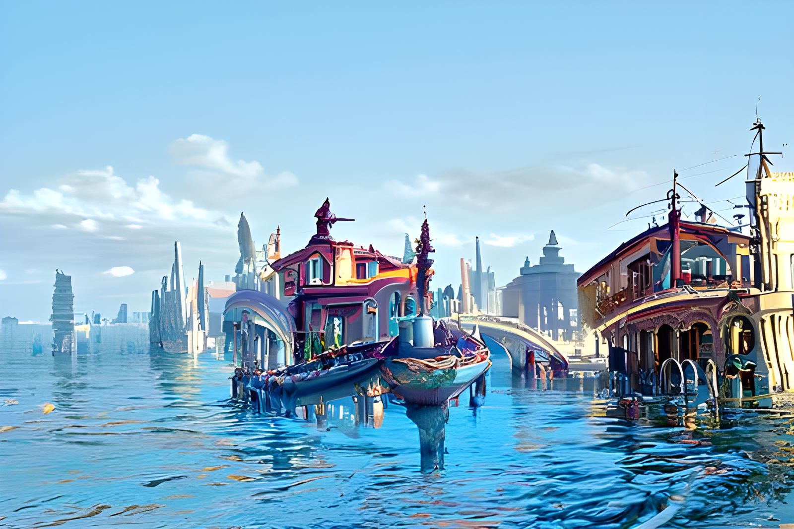 Victorian Venice Grand Canal Painting in Ghibli Style