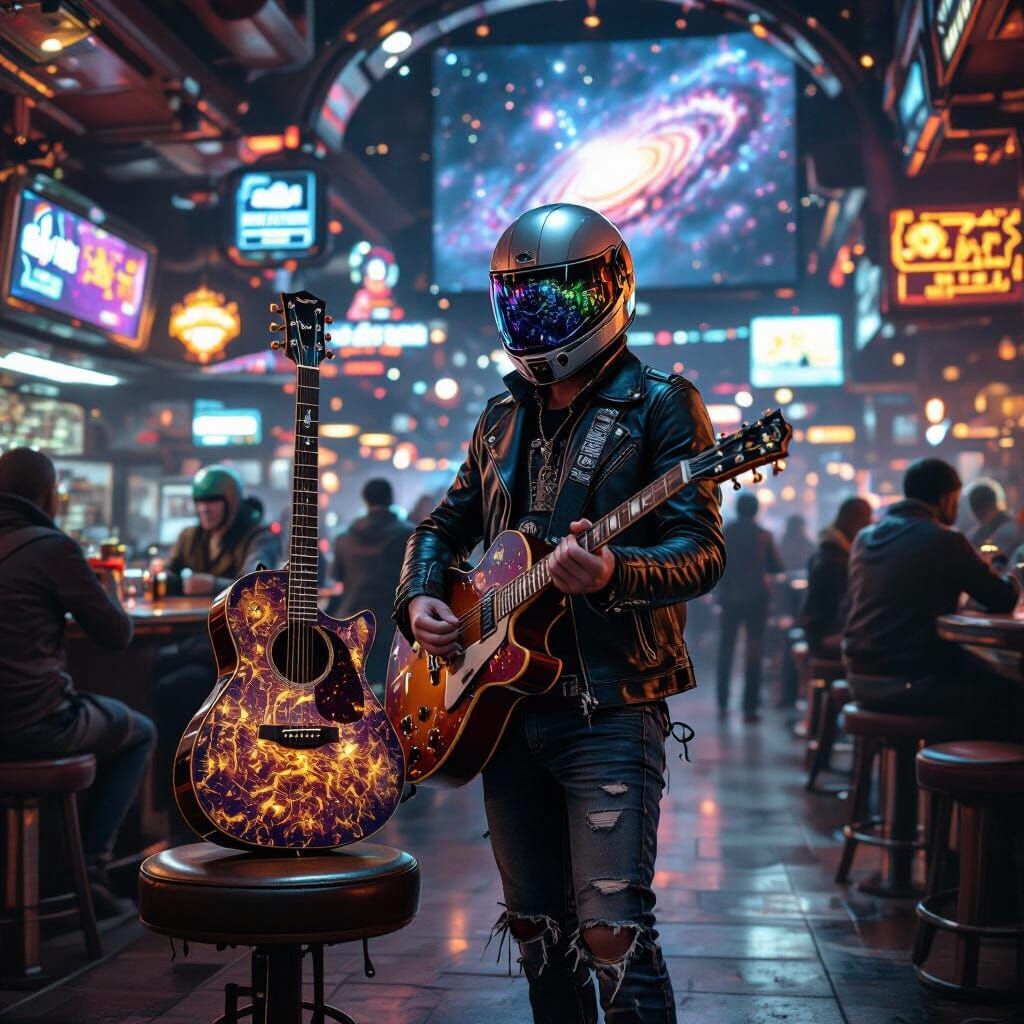 Guitarist on Space Station Tavern, Nebula Reflection