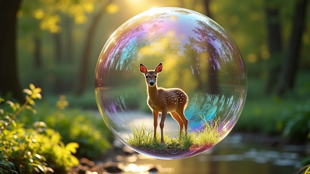 Enchanted Forest Inside Iridescent Soap Bubble