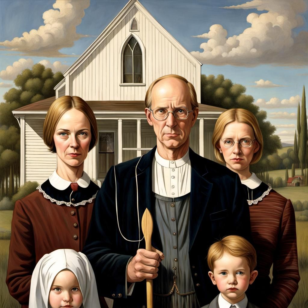 Mormon Family in American Gothic Style