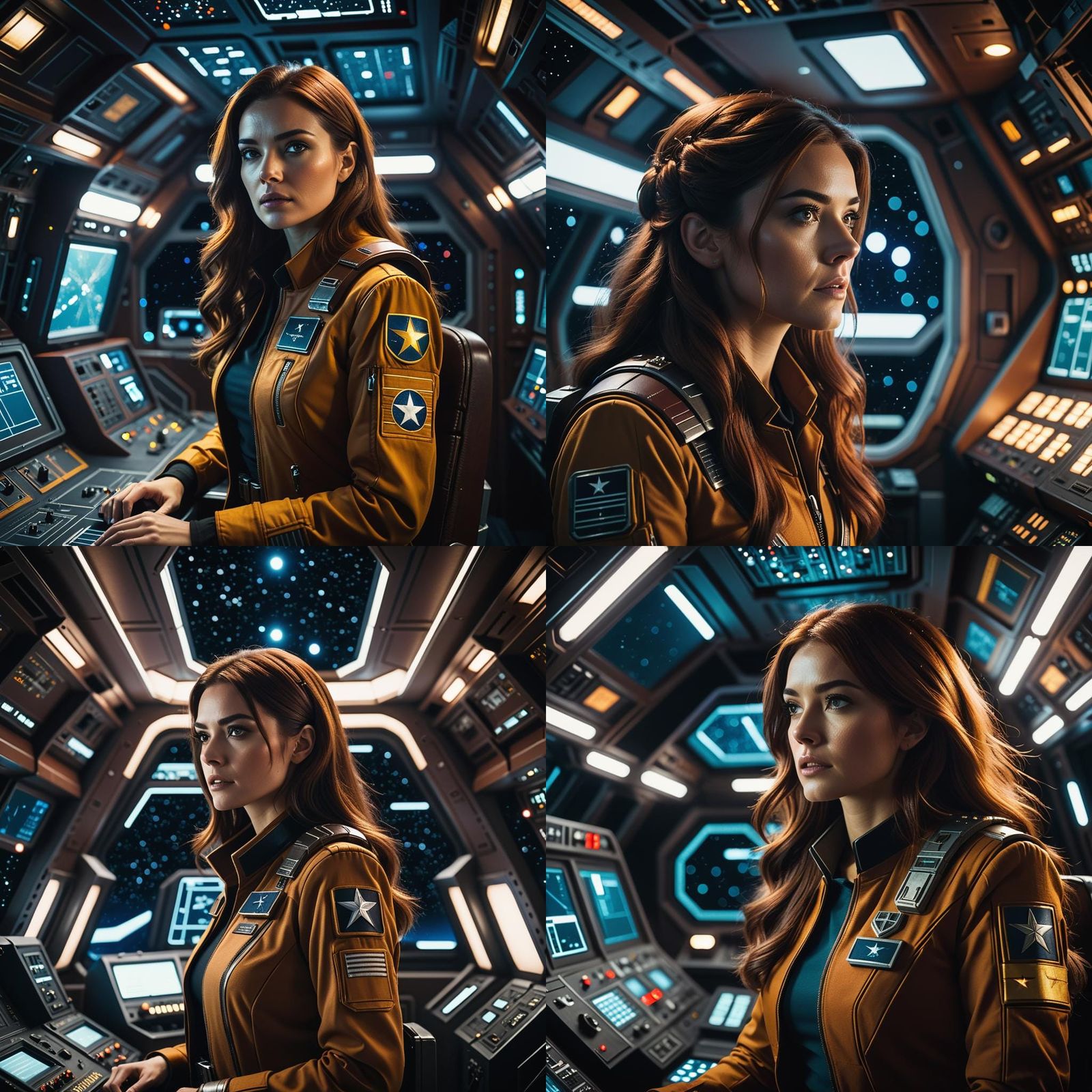 Space Captain Navigating the Stars: Cinematic Film Still