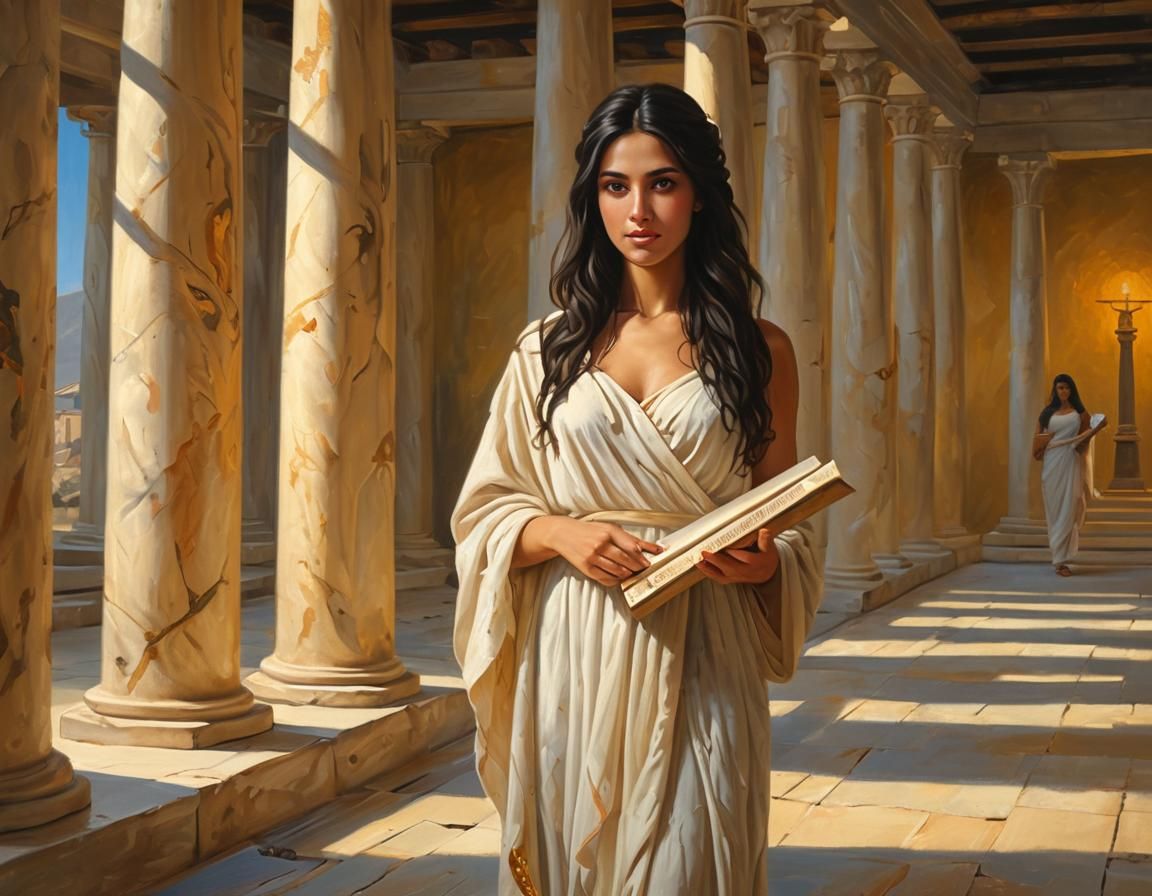 Greek Priestess in Impressionist Style Oil Painting