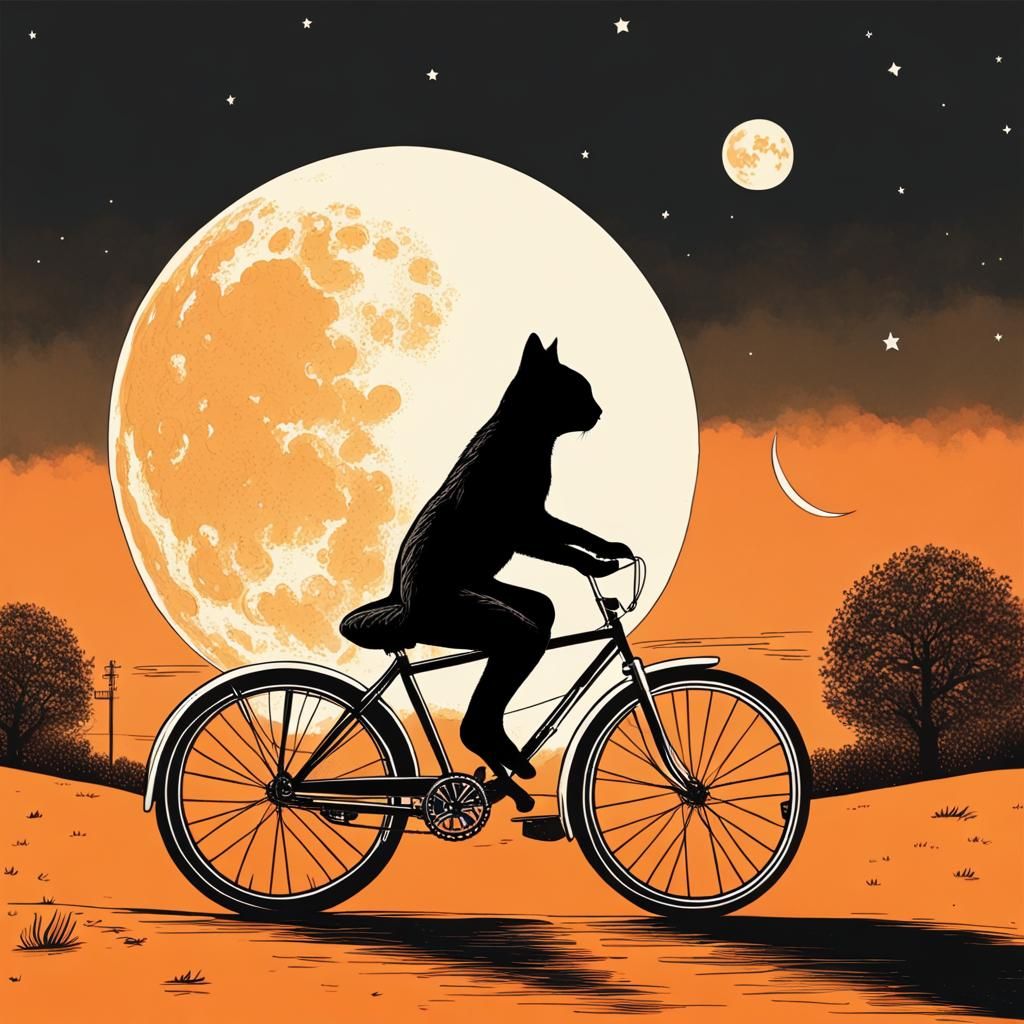 Lunar Cyclist: Cat Biking on the Moon