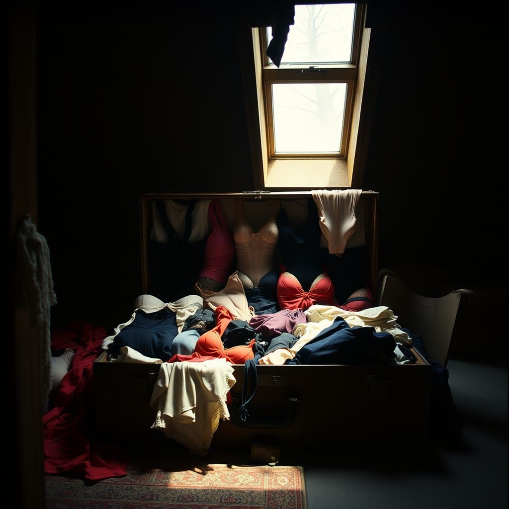 Nostalgic Lingerie Collection in Attic Trunk