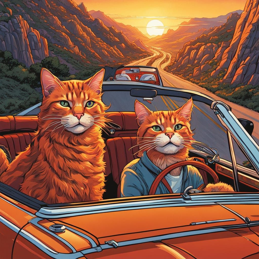 Tabby Cat Chauffeur in Comic Book Art Style