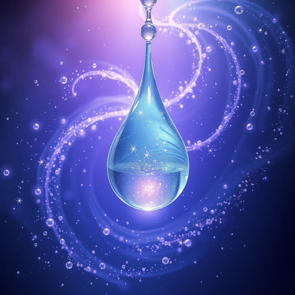 Mystical Water Droplet Radiates Iridescent Aura in Dreamlike...
