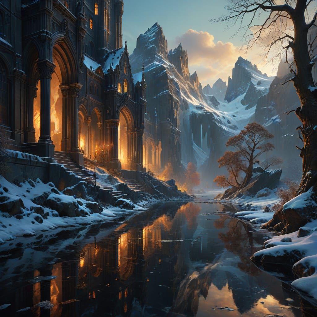 Epic Winter Landscape in Jugendstil Style